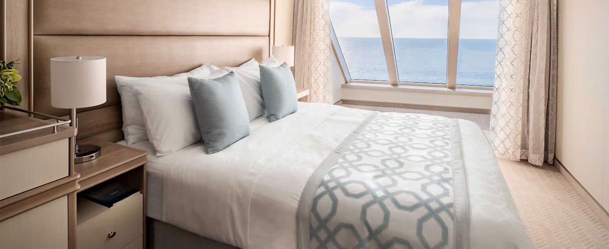 This stunning Premium Oceanview room has a generous wardrobe in place of a lounging area